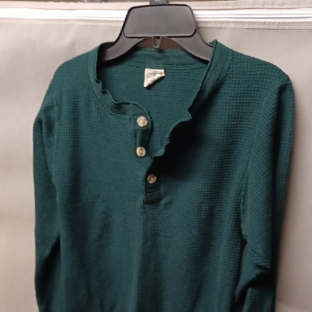 Green Waffle Knit Henley Top